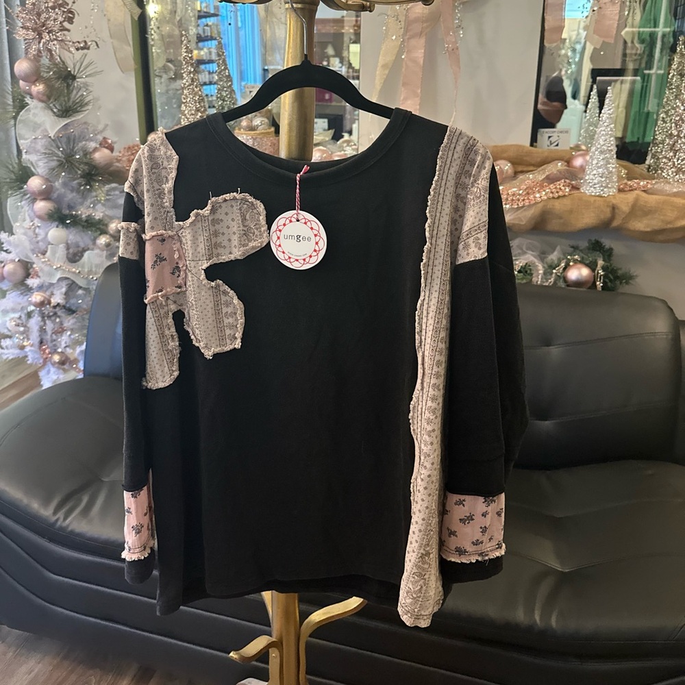 Umgee Black and Pink Patchwork Sweatshirt